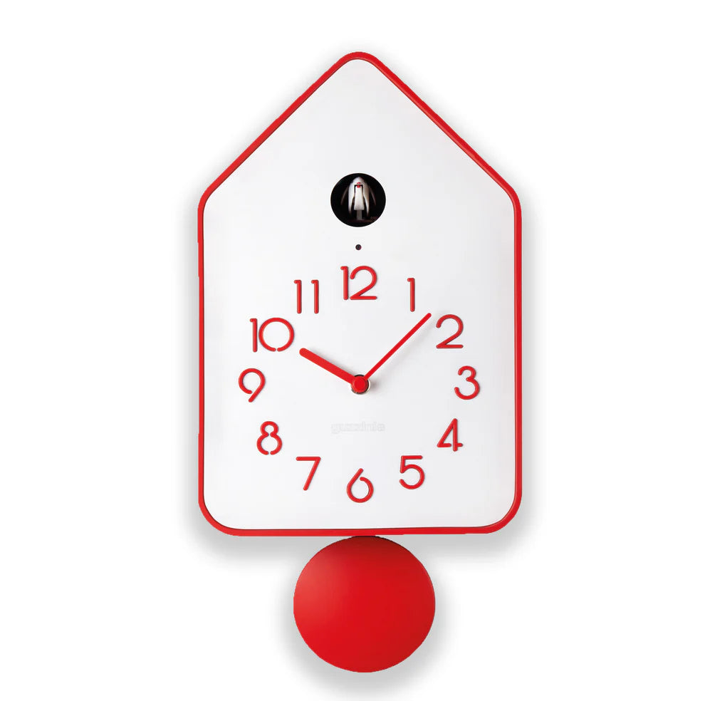 'QQ-UP' WALL CLOCK WITH PENDULUM "HOME" Red