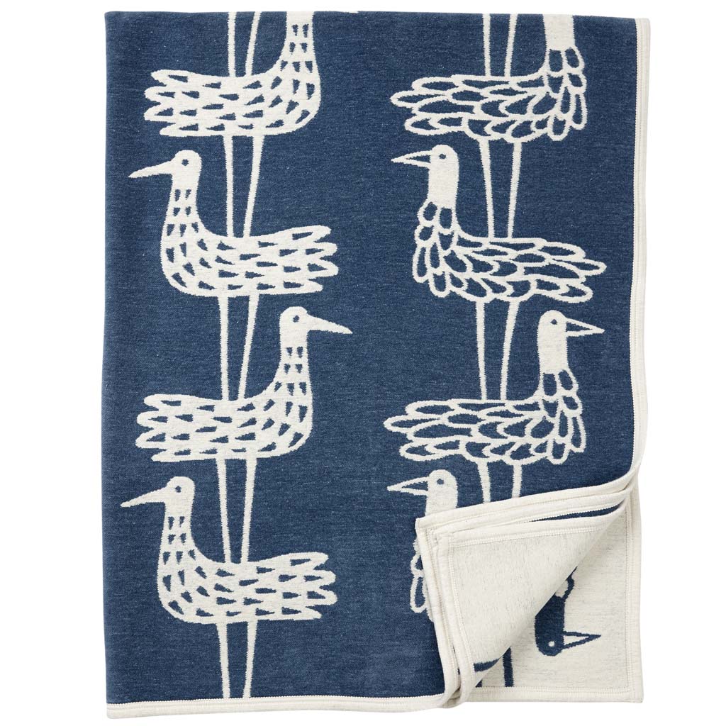 Klippan blanket organic cotton chenille Shore Birds Blue