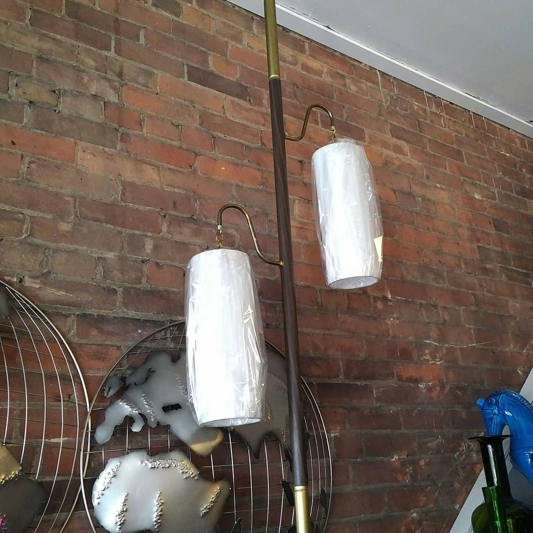 Vintage tension pole lamp with new shade