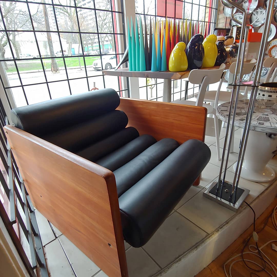 Vintage midcentury teak leather lounge chair
