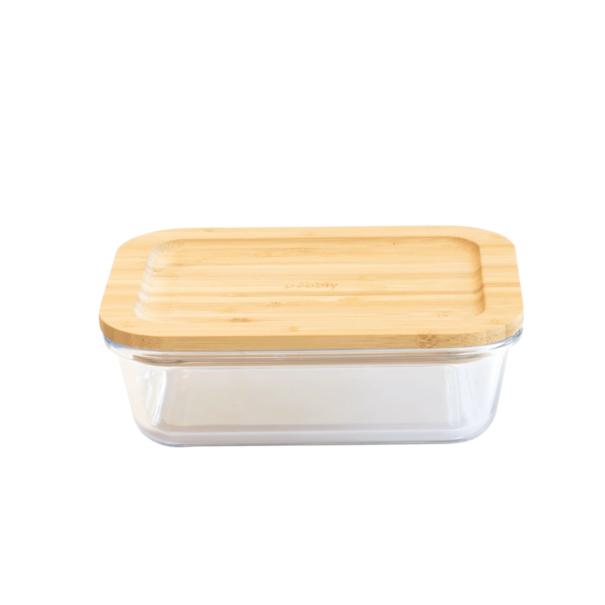 Pebbly RECTANGULAR Container 1500ml/50.5oz Glass w/Bamboo Lid 22x16.5x7.5cm