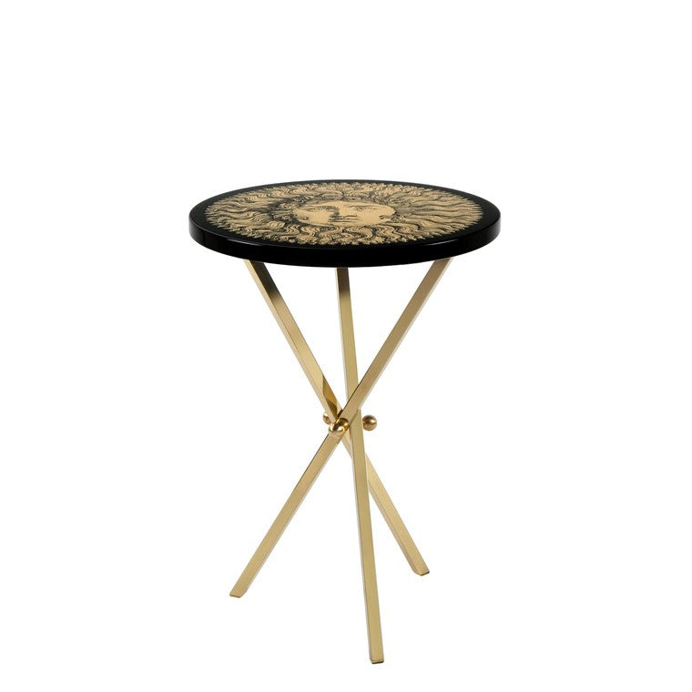 Fornasetti table 36 cm small side table Gold Sun on black / brass legs