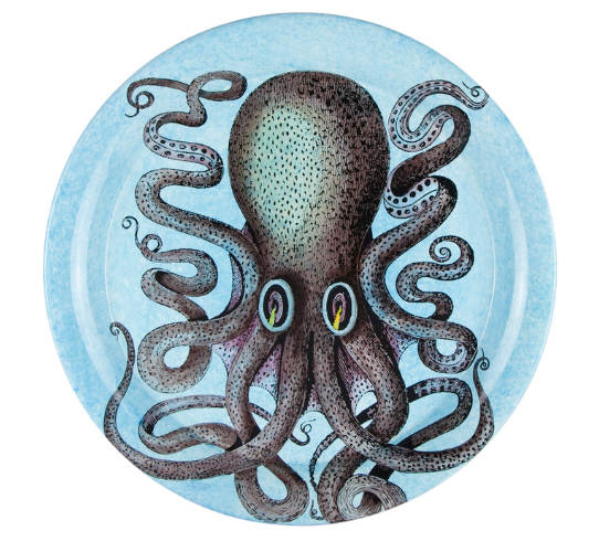 Fornasetti tray round 40cm - Polipo blue octopus