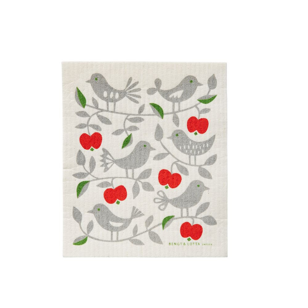 Klippan Swedish dishcloth Apple & Bird Dish Cloths  Grey/Red Dish Cloth
