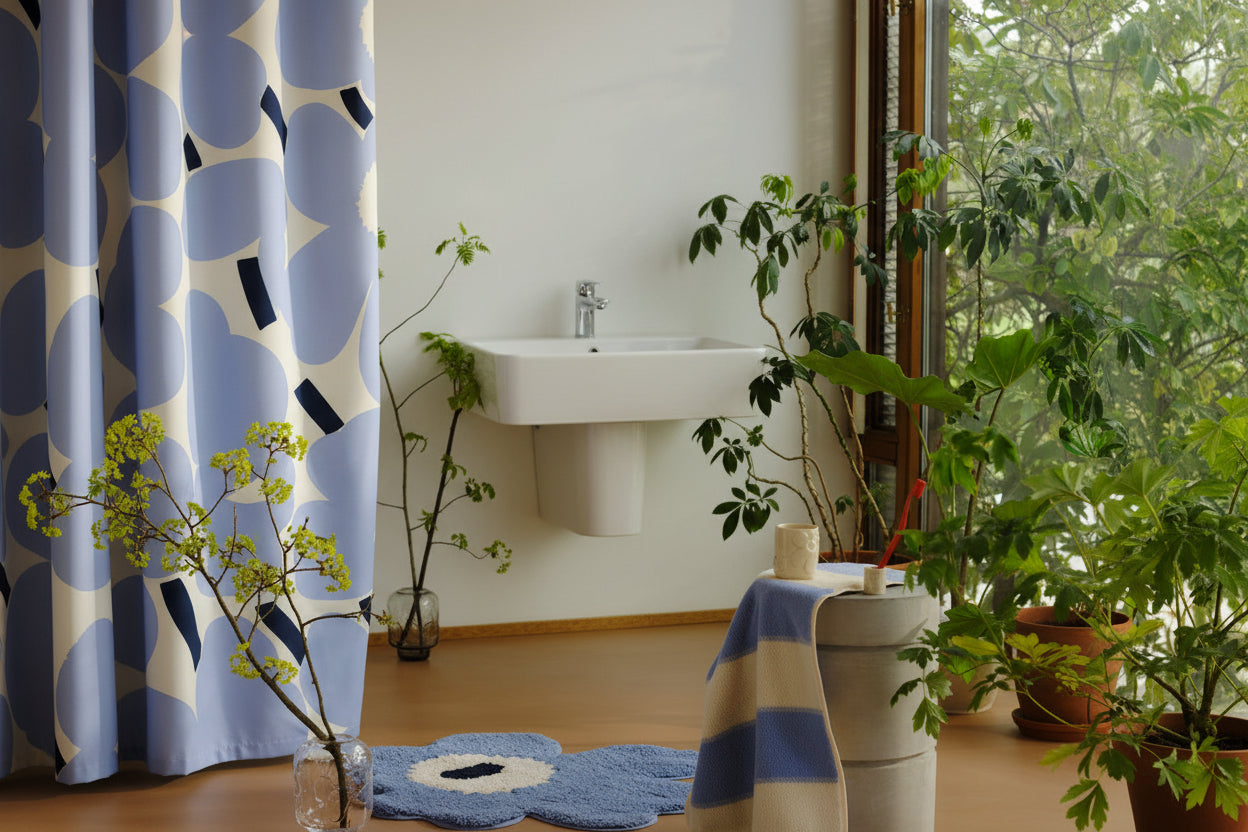 Unikko Bath mat 73x74 cm light blue off white navy