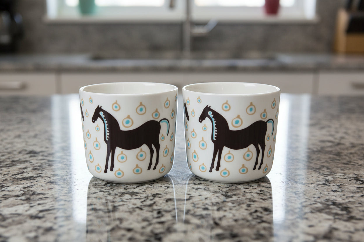 Oiva / Musta Tamma Cup 2dl, Without Handle, 1 Pc -white, light beige, light aqua