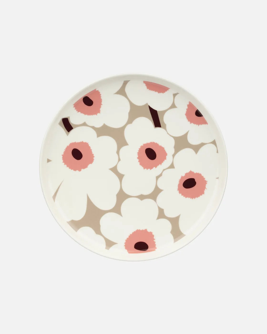 Oiva / Unikko Plate 25 cm white, clay, powder, dark wine