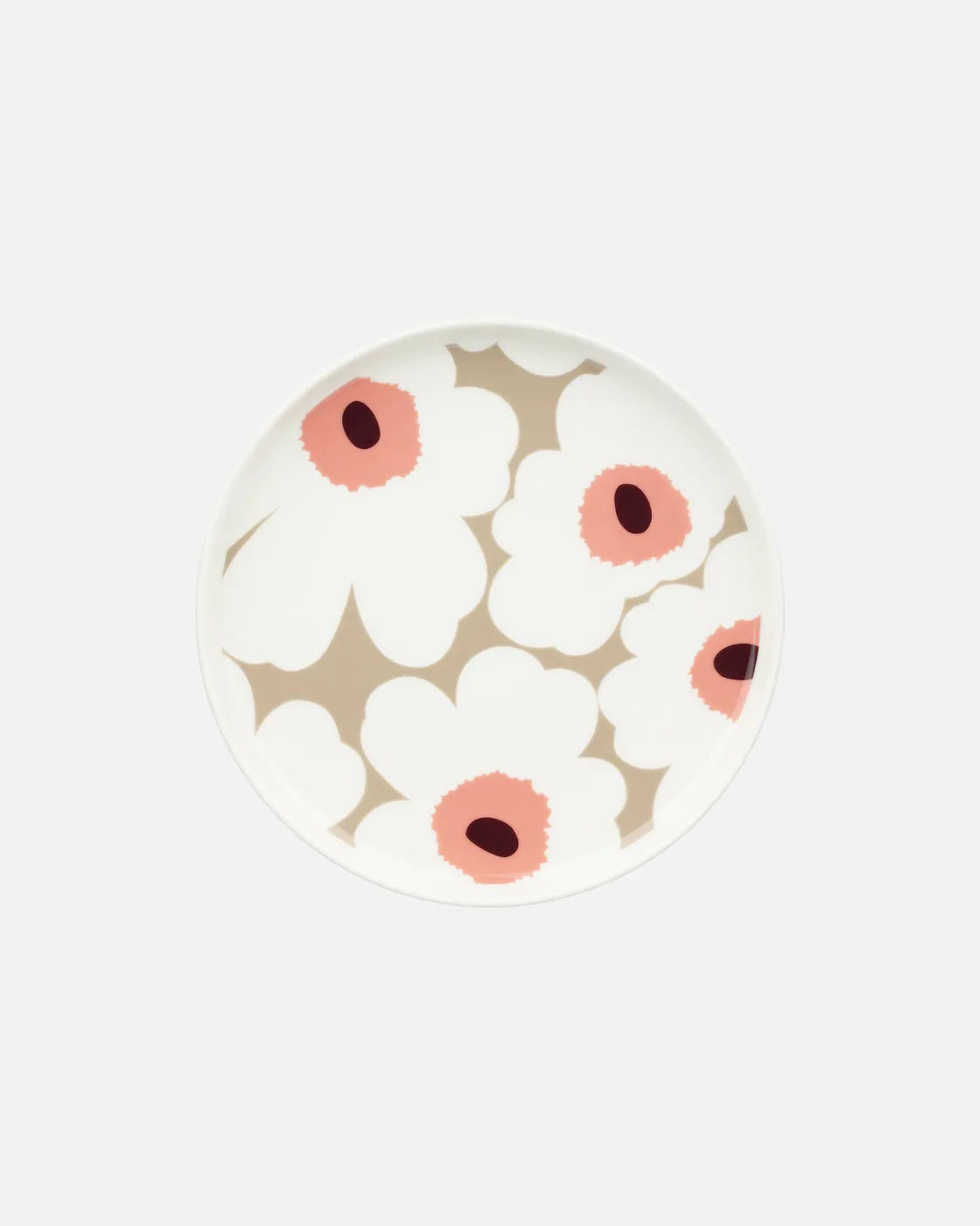 Oiva / Unikko Plate 20 cm white, clay, powder, dark wine