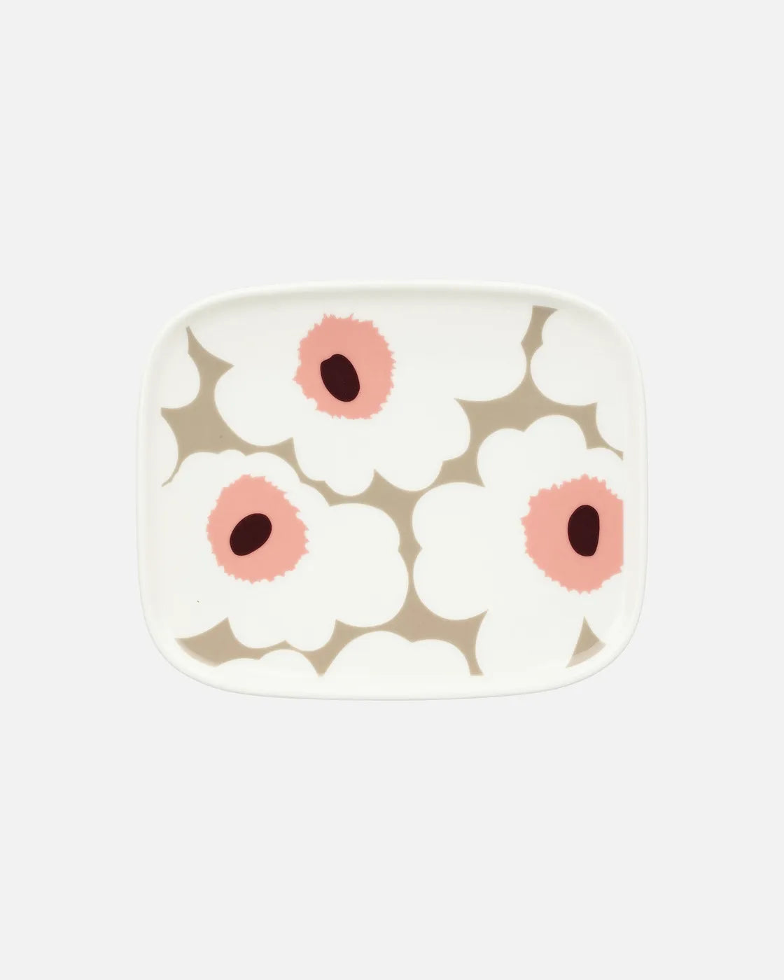 Oiva / Unikko Plate 15x12 cm white, clay, powder, dark wine
