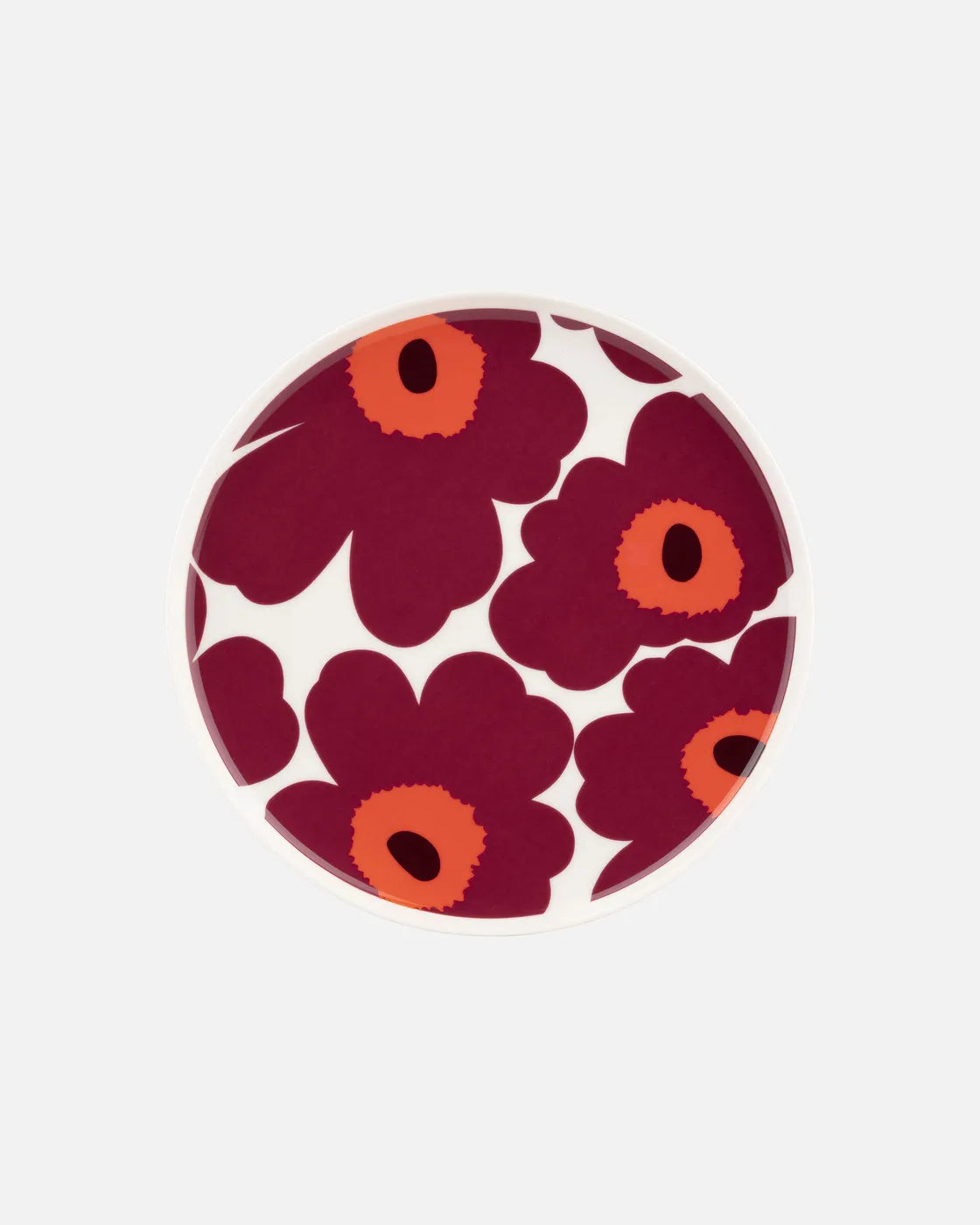 Oiva / Unikko plate 20 cm white burgundy red