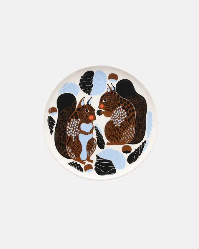 Oiva / Kurre Plate 20 cm white brown black light blue