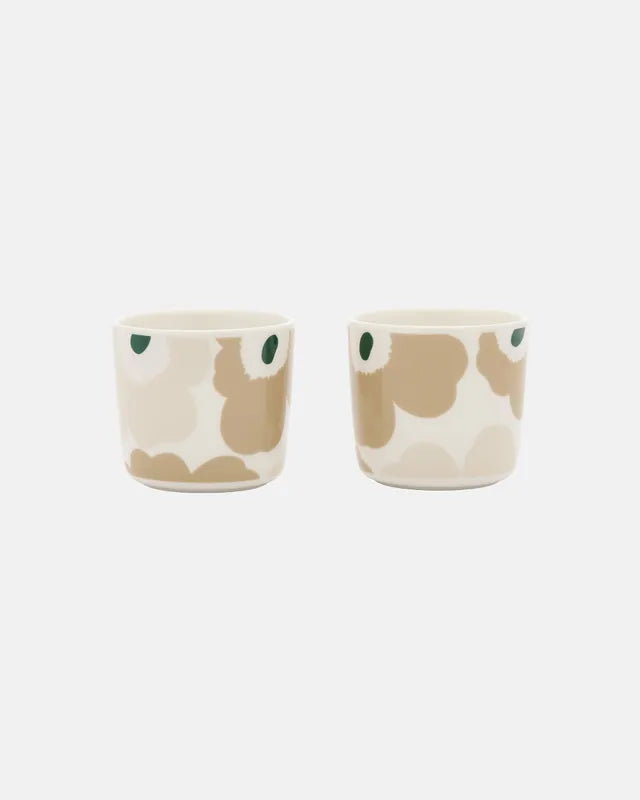 Oiva / Unikko Cup w/o handle 2pcs 2 dl white light sand beige dark green