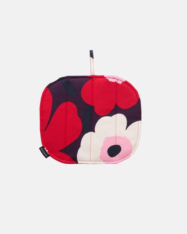 Pieni Unikko Pot holder plum cranberry off white rose