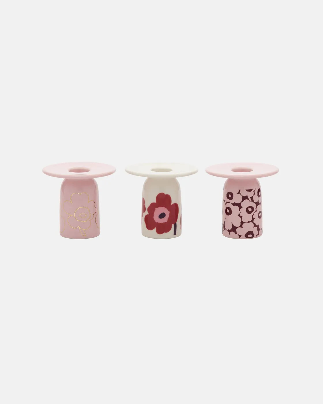 Unikko Candle holder set 3 pcs pink, white, burgundy, gold