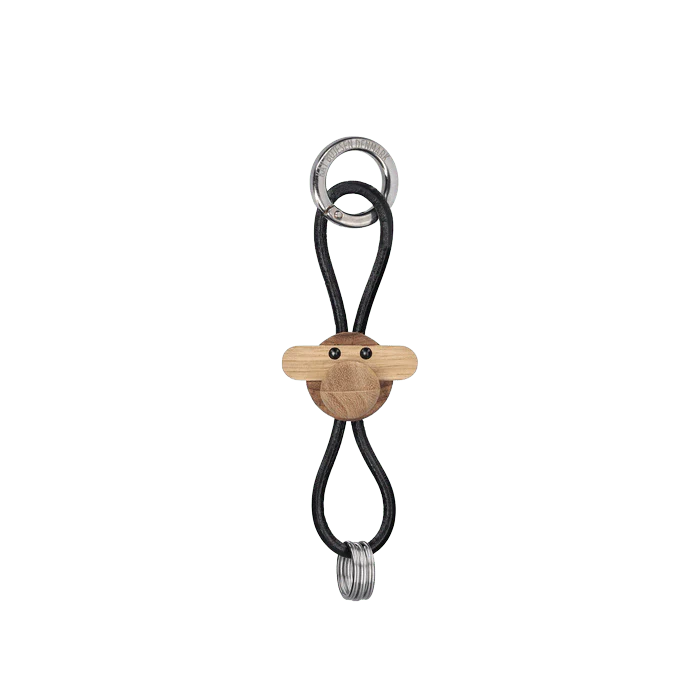 Kay Bojesen Monkey Keychain, Silver/Black Leather