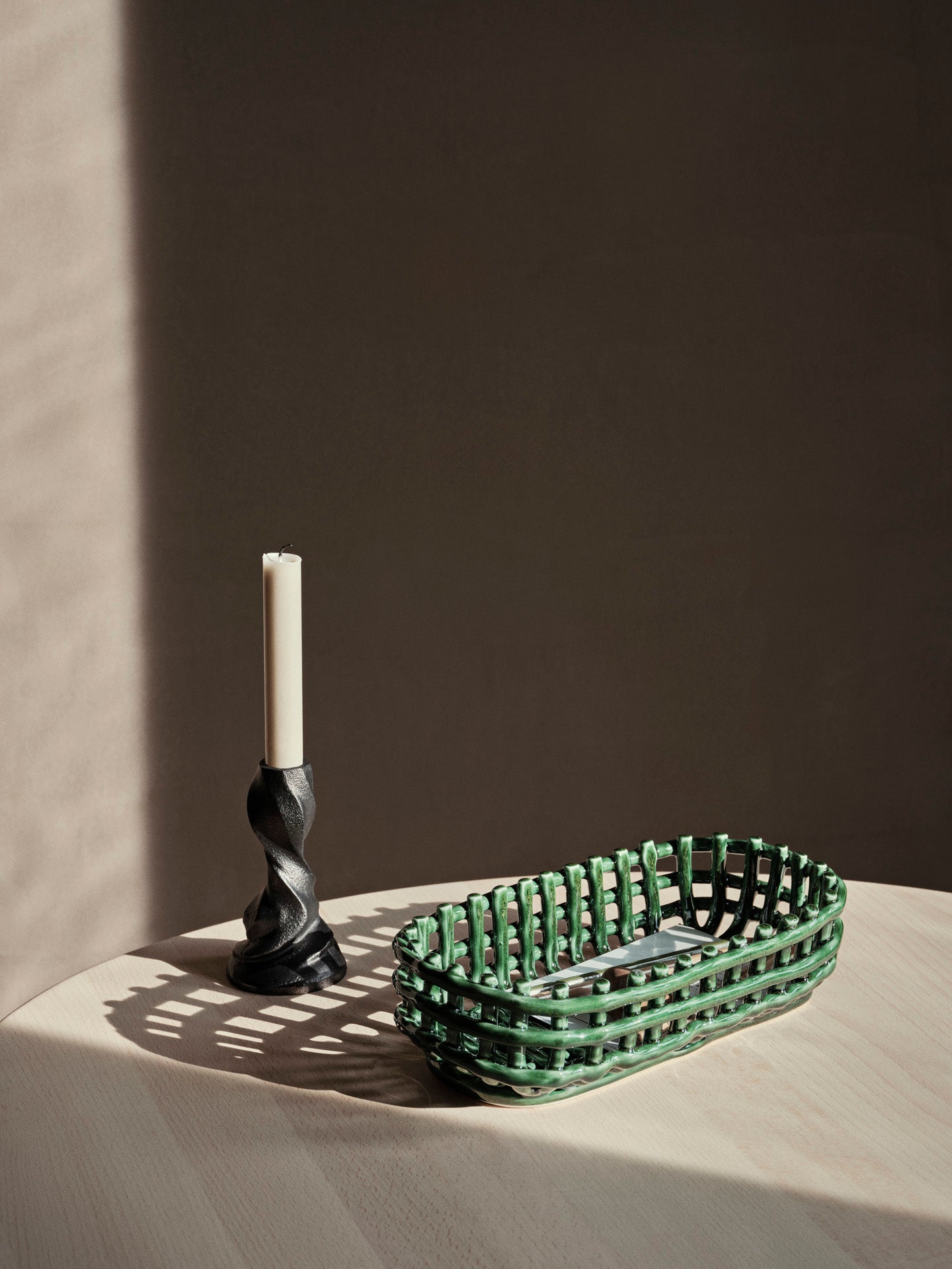 Ceramic Basket - Oval - Emerald Green
