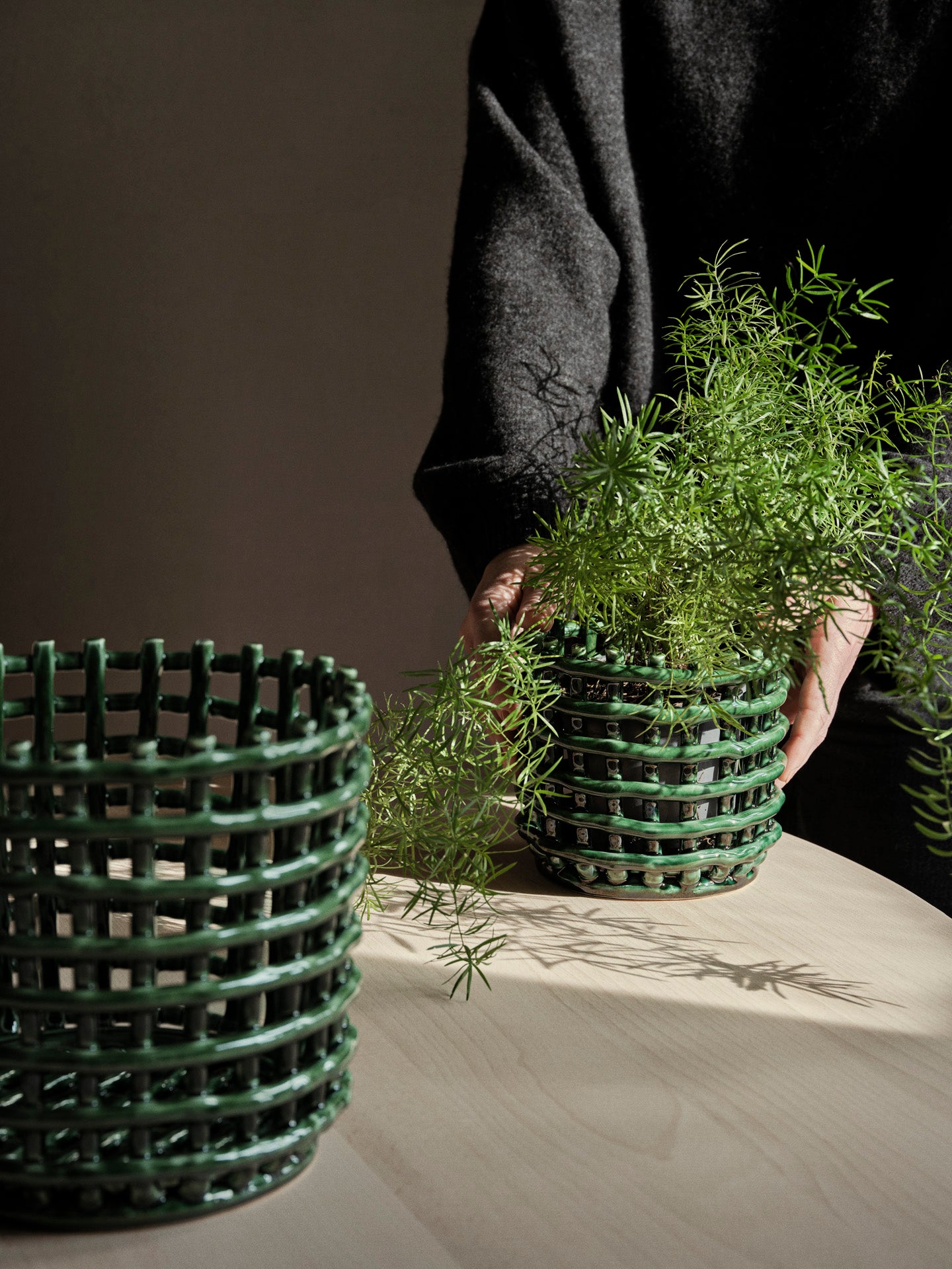 Ceramic Basket - Small - Emerald Green