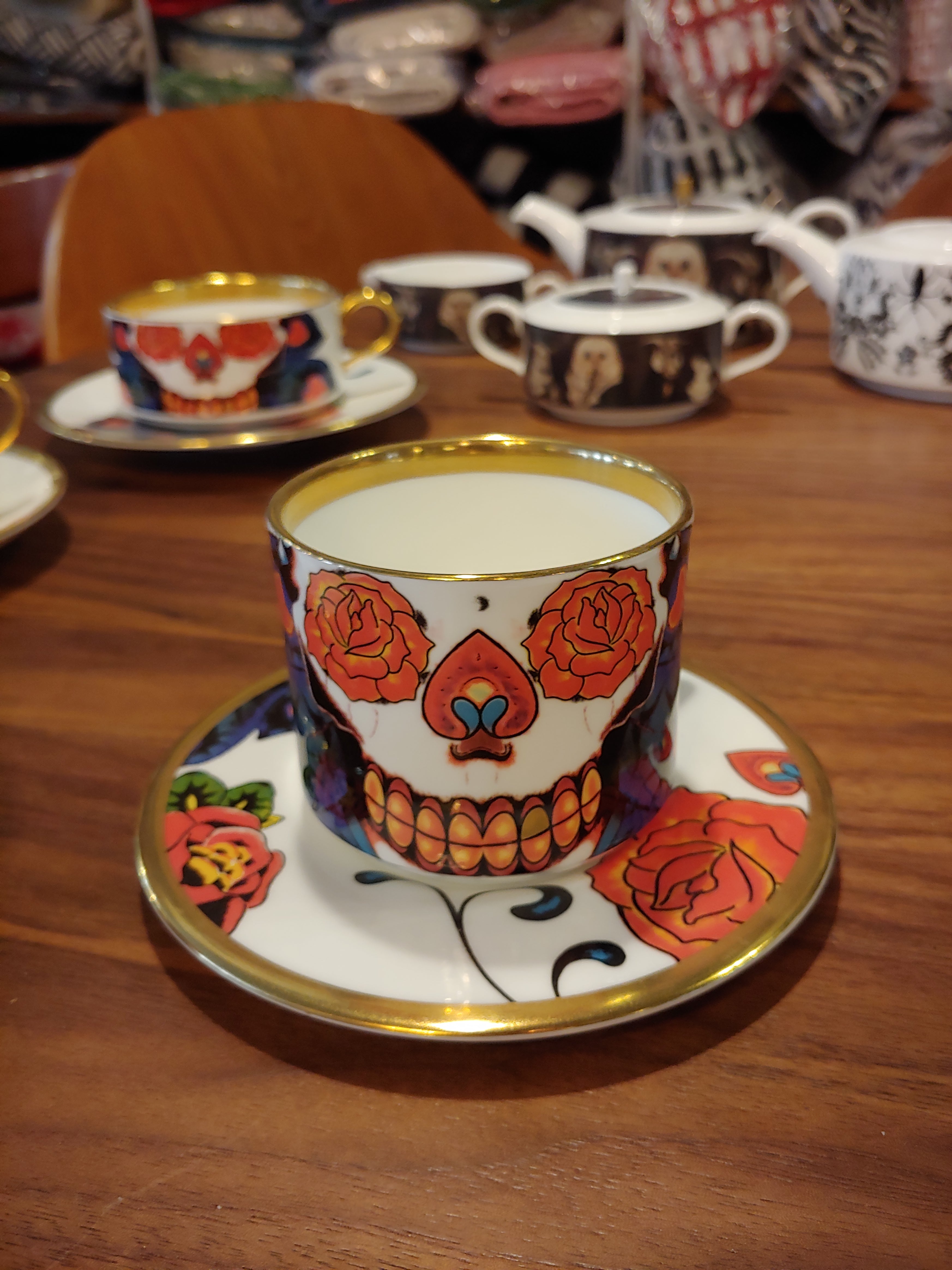 New English Bone China Inkhead Skull Espresso cup saucer