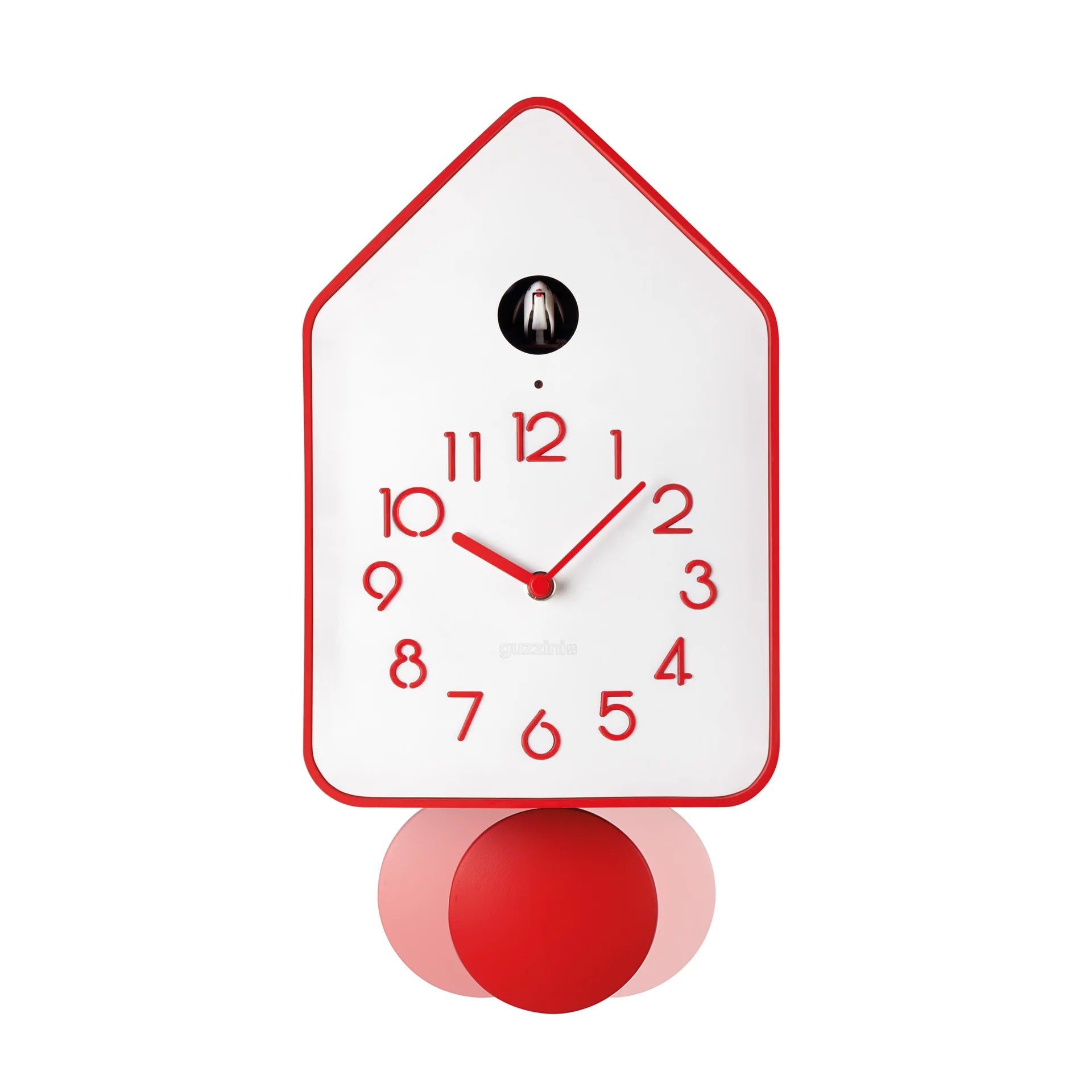 'QQ-UP' WALL CLOCK WITH PENDULUM "HOME" Red