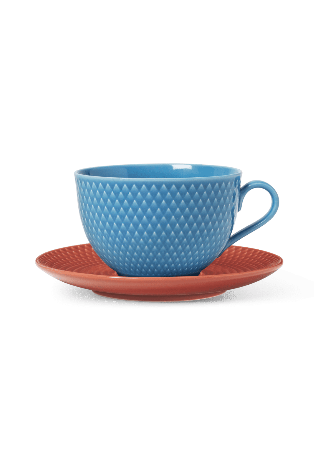 Rhombe Color Tea cup with matching saucer 39 cl blue/terracotta *