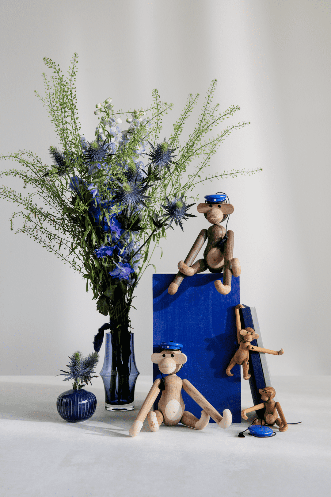 Kay Bojesen wooden Figure Hat Small monkey Russelue Blue