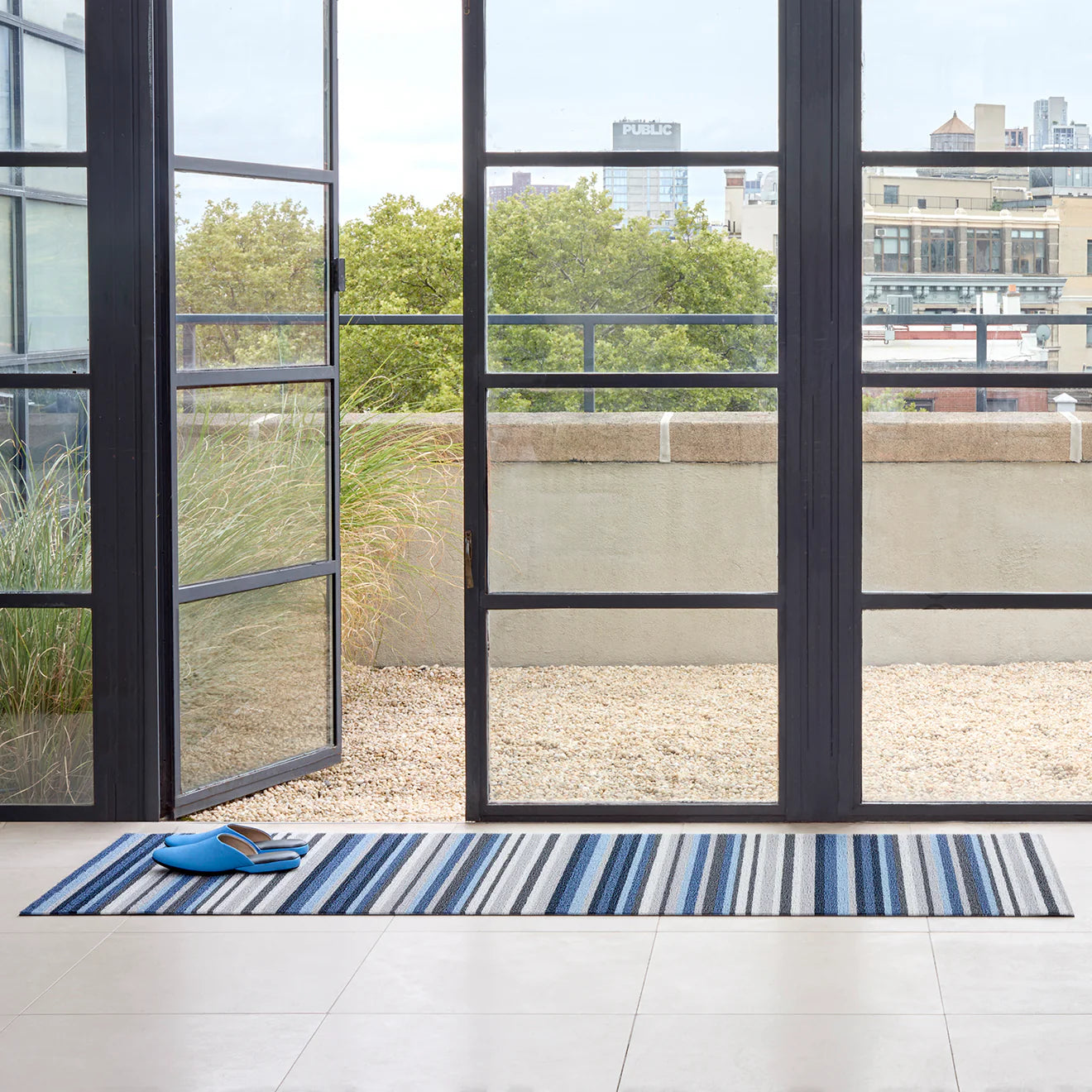 Shag Runner Mat Horizon Stripe Shag Mats - Deep Sea 24"x72"