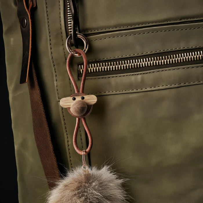Kay Bojesen Monkey Keychain, Gold/Natural Leather
