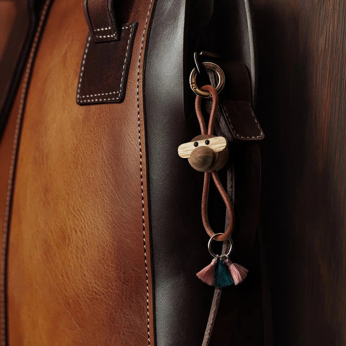 Kay Bojesen Monkey Keychain, Gold/Natural Leather