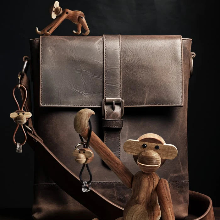 Kay Bojesen Monkey Keychain, Gold/Natural Leather