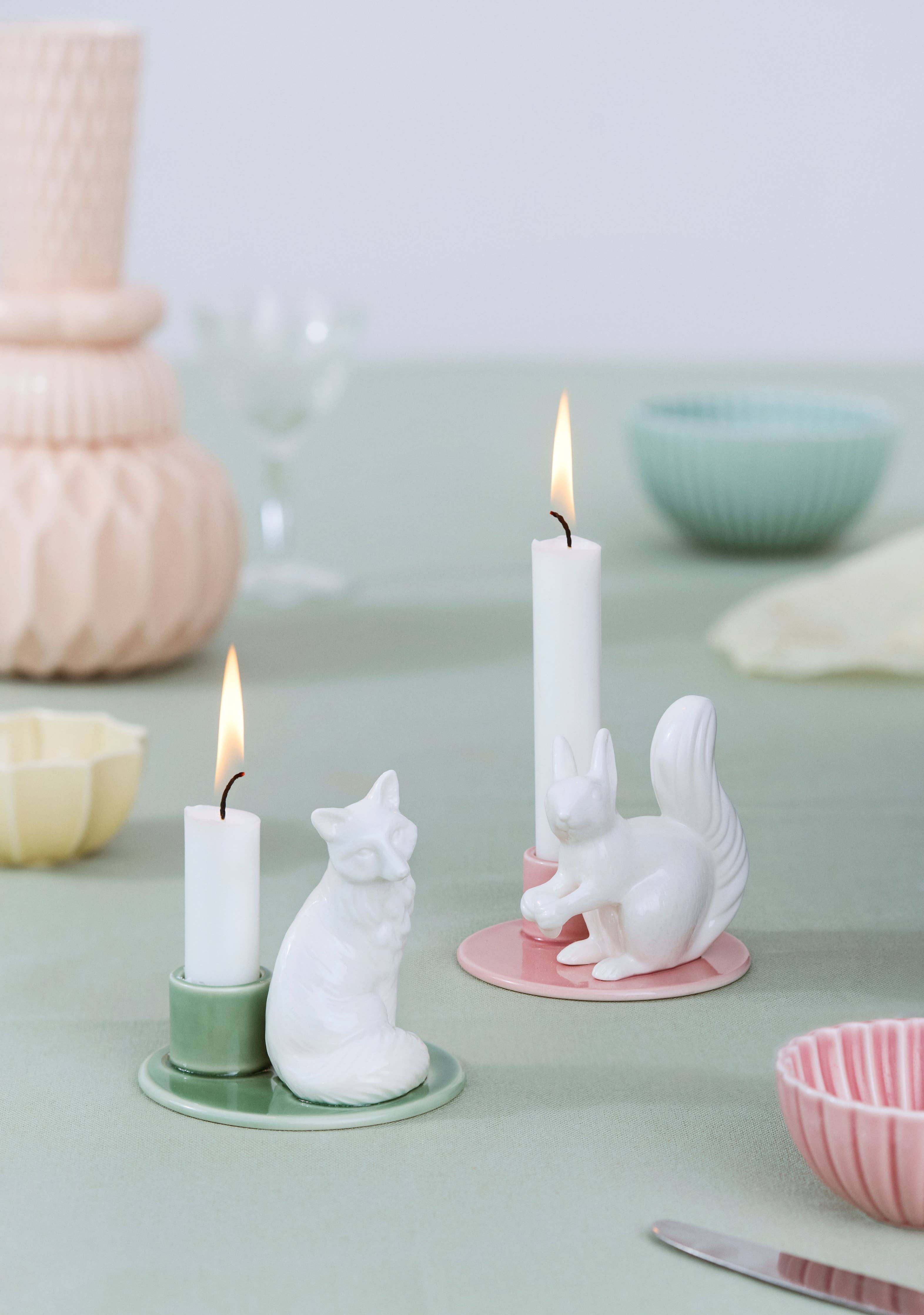 Sweet Stories Large Fox Candlestick, Spruce