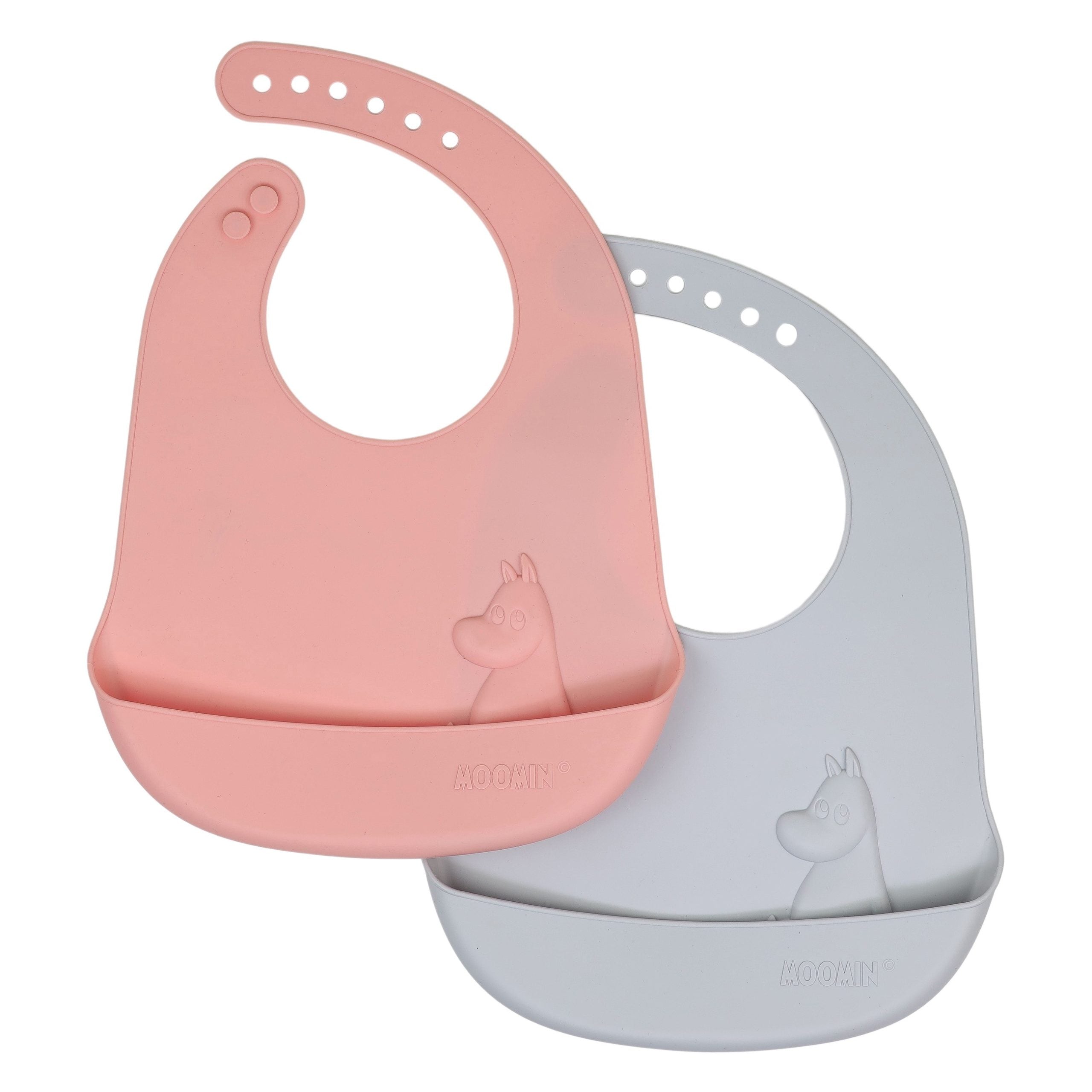 Moomin Silicone, Bibs, 2-pack, Easy Grey & Lovely Pink