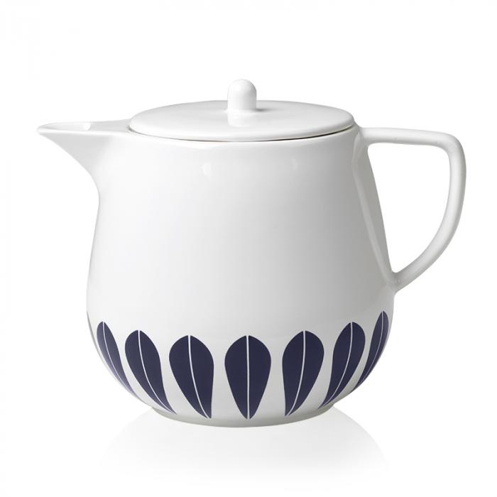 Lotus Tea Pot | White with dark blue lotus pattern