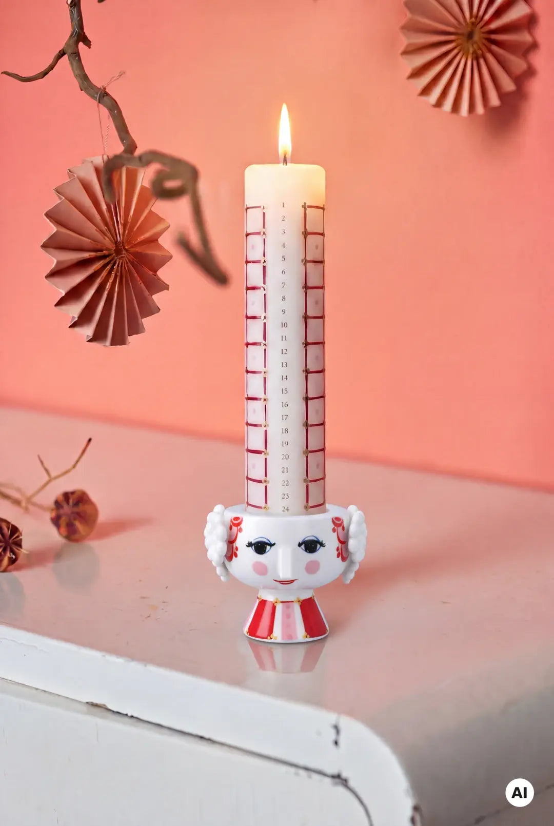 Eva Advent Candle Dia. 5 cm / 2  in red