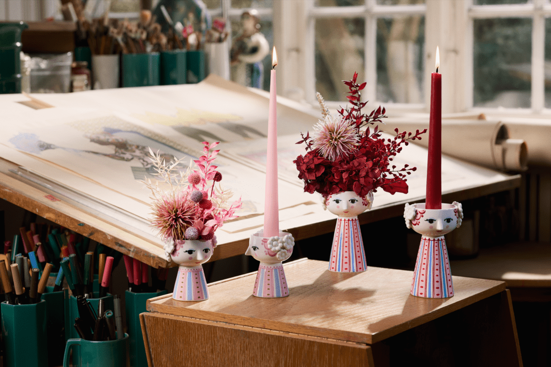 Eva Candle Holder H 14cm / 5.5" Dusty Red