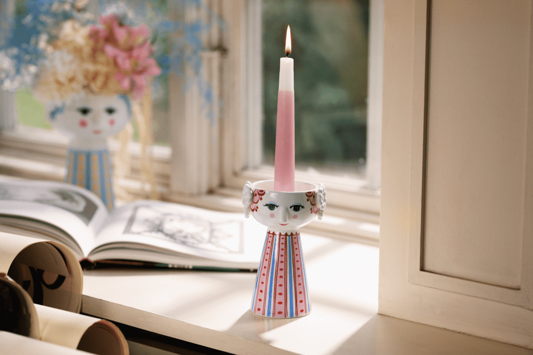 Eva Candle Holder H 14cm / 5.5" Dusty Red