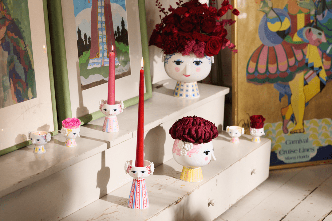 Eva Candle Holder H 14cm / 5.5" Dusty Red