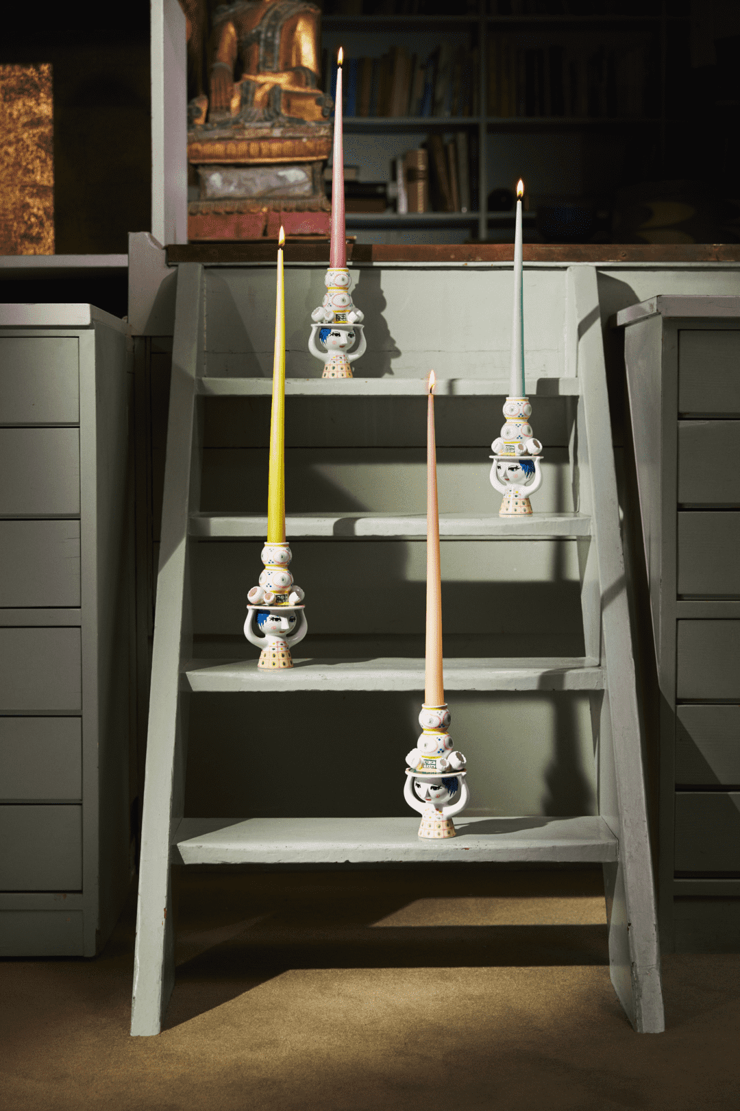 Lady With Hat Candle Holder H16cm /  6.3" Pink