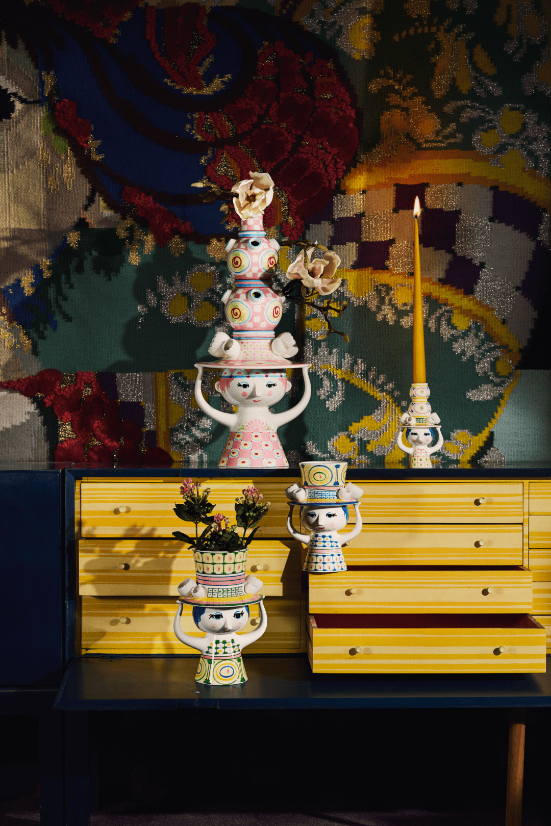 Lady with Hat Vase - H19.7" pink