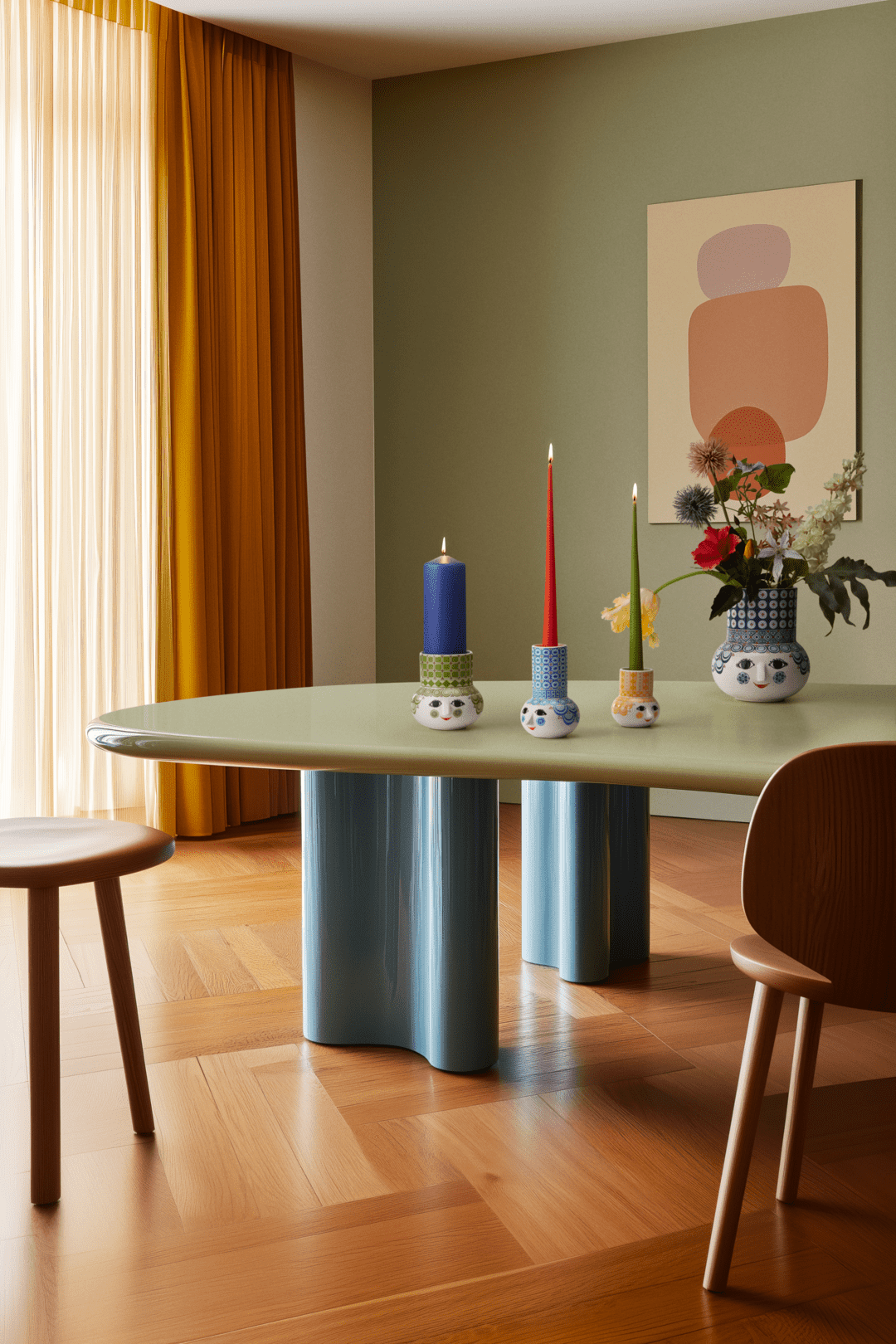 Candle holder H14 cm  Light blue