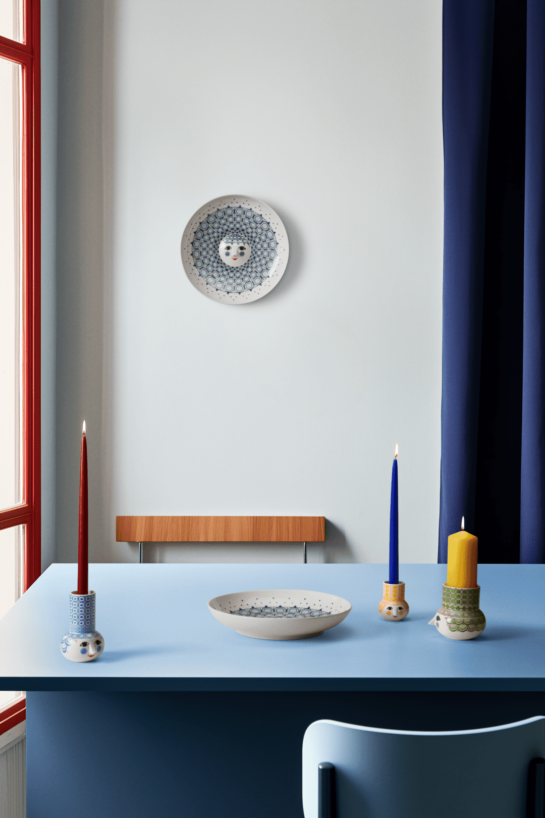 Candle holder H14 cm  Light blue