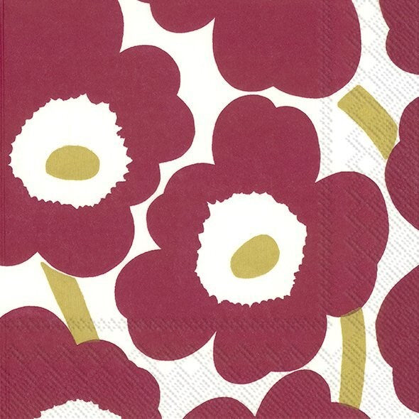 Marimekko paper napkins - Cocktail size UNIKKO dark red gold