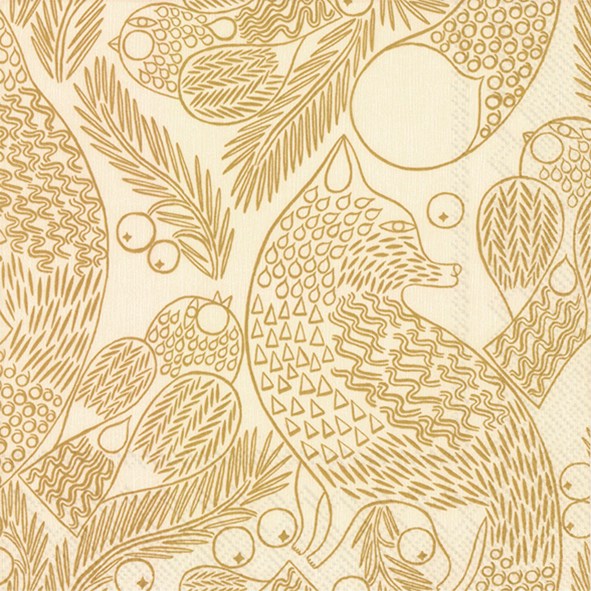 Marimekko paper napkins - Cocktail size KETUNMARJA cream gold