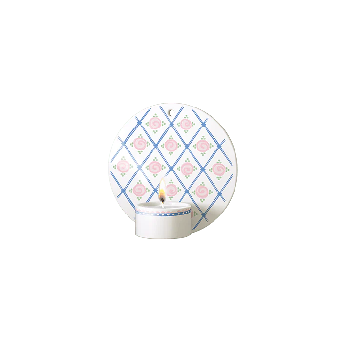 Dora Tealight Holder - Dia 5.1in blue harlequin