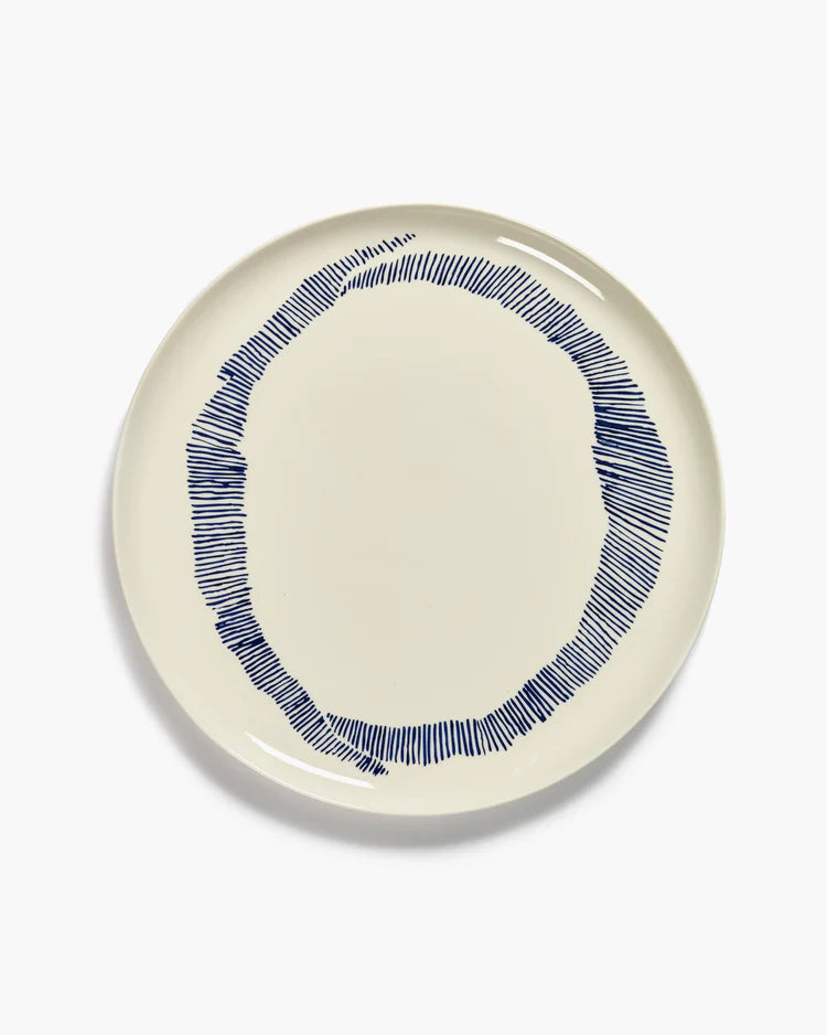 Serving Plate 35cm White Stripes Blue Feast