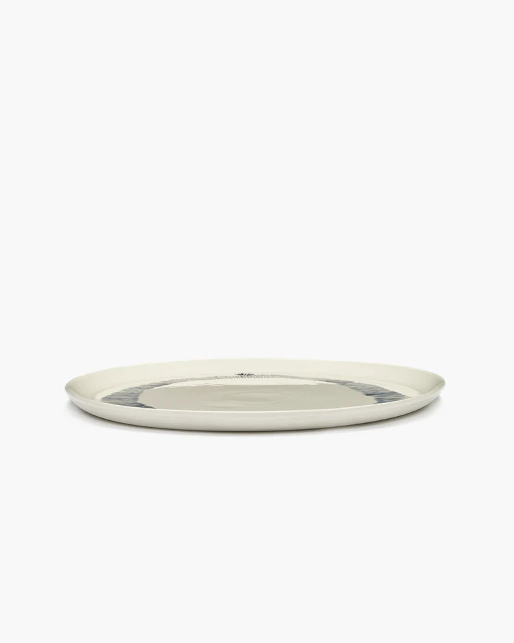 Serving Plate 35cm White Stripes Blue Feast