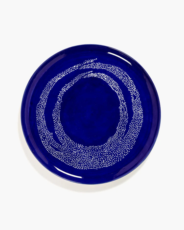 Serving Plate 35cm Dark Blue Dots White Feast