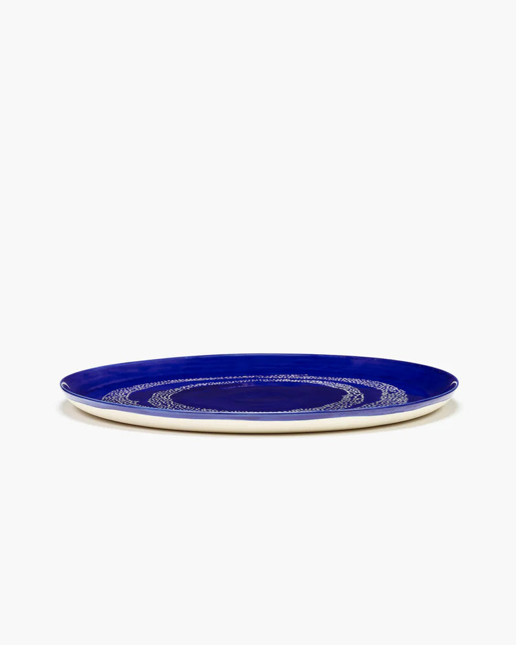 Serving Plate 35cm Dark Blue Dots White Feast
