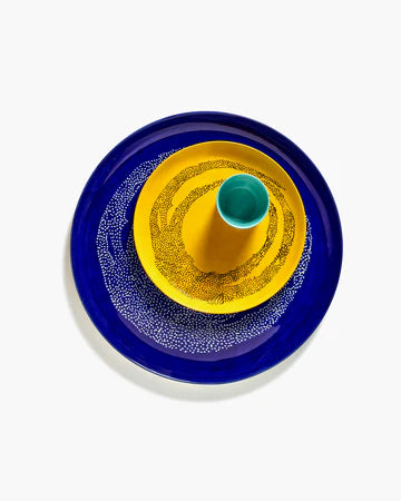 Serving Plate 35cm Dark Blue Dots White Feast