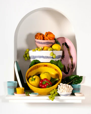 Salad Bowl 28.5cm Yellow Stripes Red Feast