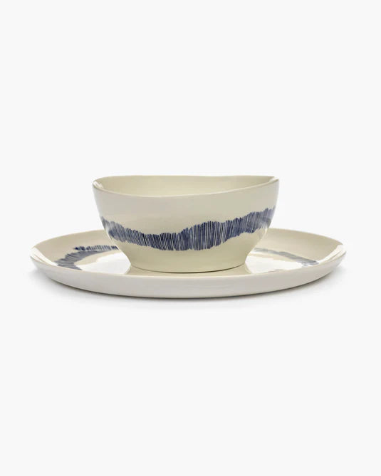 Bowl Small white swirl - blue stripes Feast